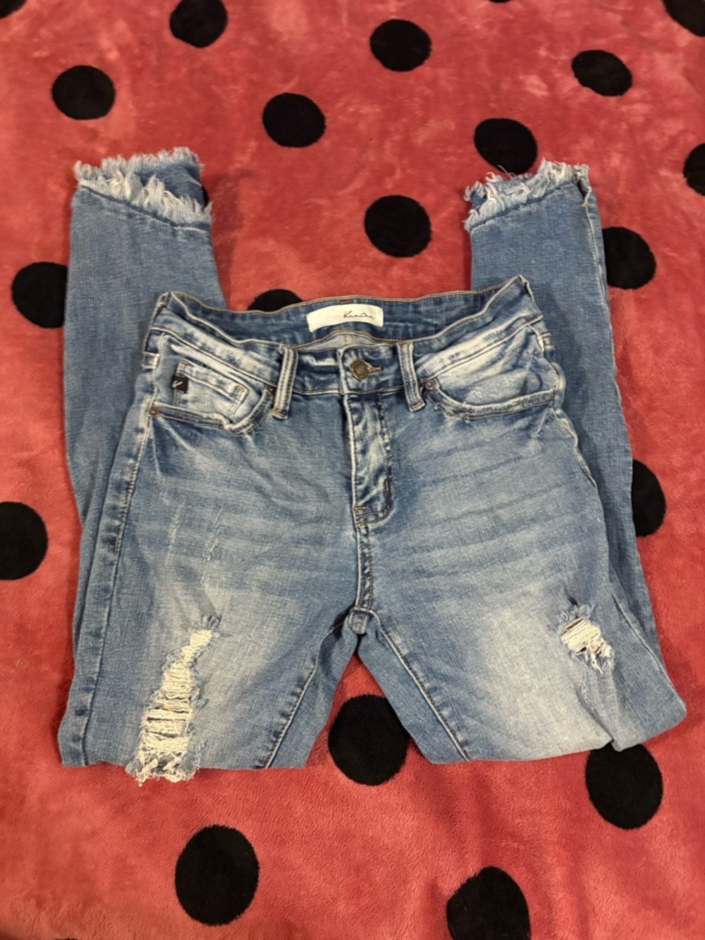 KanCan Light Blue Ripped Skinny Jeans with Frayed Hem Size 26